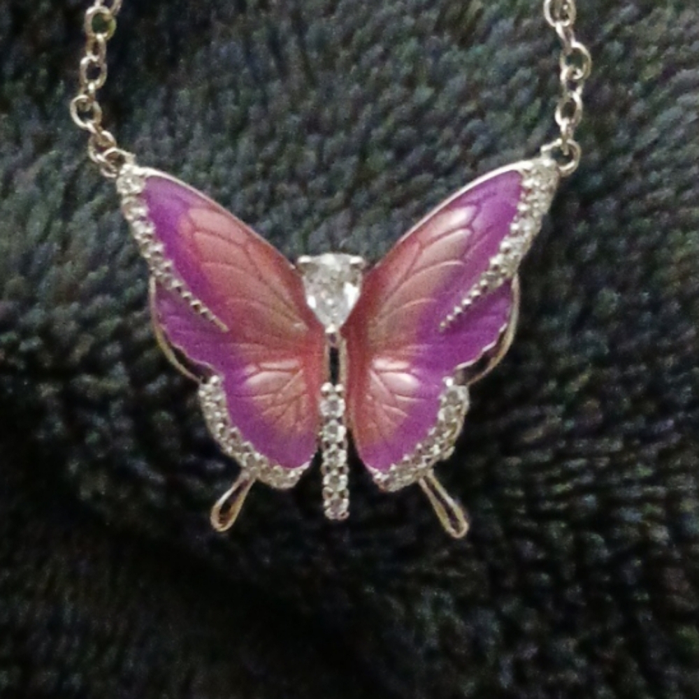 New! Beautiful!peach,lilac,cz.,enamel,butterfly,925 sterling!